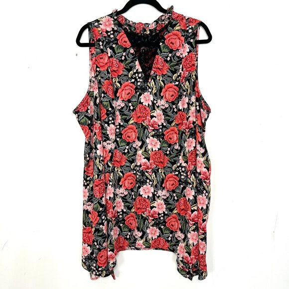 Torrid Sleeveless Blouse Rose Floral Lace Neck Insert Ruffle 3 3X - Picture 1 of 5